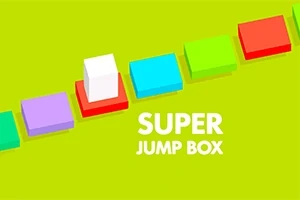 緑色の背景にカラフルな四角形が並び、中央に「SUPER JUMP BOX」と書かれている画像。