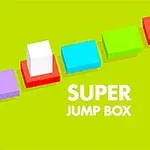 緑色の背景にカラフルな四角形が並び、中央に「SUPER JUMP BOX」と書かれている画像。