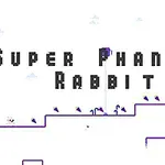 白い背景に黒い文字で「Super Phantom Rabbit」と書かれたシンプルなプラットフォーム、右に青いウサギのキャラクターがいる。
