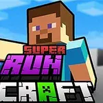 ブロック状のキャラクターが背景に青空と緑の風景を背にしている。