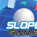 青い背景に赤いブロックと白い球体がある画像。