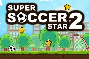 青空の下、木々の間にサッカーボールや星が見える背景に、サッカーゴールが配置されているイラスト。