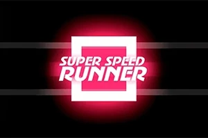 黒い背景に赤く輝く四角形と「SUPER SPEED RUNNER」の文字が中央に配置されたデザイン。