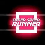 黒い背景に赤く輝く四角形と「SUPER SPEED RUNNER」の文字が中央に配置されたデザイン。