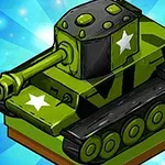 緑色の戦車が星のマークと光る背景とともに描かれているイラスト。