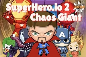 複数のスーパーヒーローとヴィランのキャラクターがカートゥーンスタイルで描かれている。