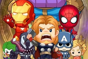 いくつかの有名なスーパーヒーローとヴィランがカートゥーンスタイルで描かれているイラスト。