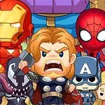 いくつかの有名なスーパーヒーローとヴィランがカートゥーンスタイルで描かれているイラスト。