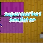 紫のカーペットの上に立つドット絵のキャラクターと「supermarket simulator」という文字。