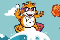 危険な海を猫として進み、貝を集めて岩を避ける