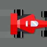 赤いレーシングカーがダークグレーの背景で上から描かれています。