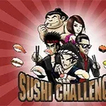 寿司を食べる4人のキャラクターが描かれたイラスト。