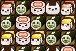 笑顔の顔がついた寿司とおにぎりのイラスト。