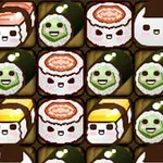 笑顔の顔がついた寿司とおにぎりのイラスト。