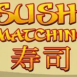 黄色の背景に「SUSHI MATCHING」と「寿司」の文字が描かれたデザイン。