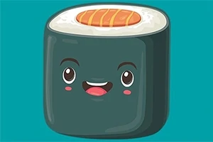 かわいらしい表情をしたキャラクター化された寿司ロール。