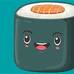 かわいらしい表情をしたキャラクター化された寿司ロール。