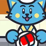 青い猫が寿司を持っているイラスト。