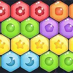 カラフルな六角形のセルが並んでおり、中に星や花、月のアイコンが描かれています。
