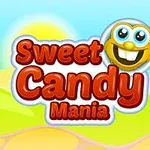 カラフルな文字で「Sweet Candy Mania」と書かれたグラフィックと笑顔のキャラクターが日の出の風景を背景に描かれている。