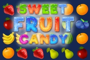 色とりどりのフルーツとキャンディのイラストで、「SWEET FRUIT CANDY」の文字が中央に配置されている。