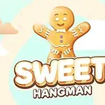 ジンジャーブレッドマンが背景の雲とともに描かれているデザインで、「SWEET HANGMAN」という文字が含まれています。