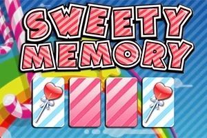 虹色の背景に、「SWEETY MEMORY」の文字と、ハートの形をしたキャンディが描かれた3枚のカード。