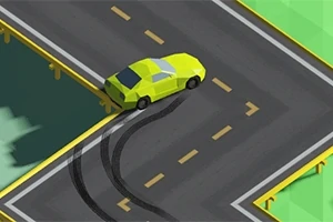 黄色の車が交差点をドリフトしながら走行している様子。