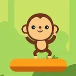緑の背景の上に、オレンジのプラットフォームに立っている可愛いサルのイラスト。