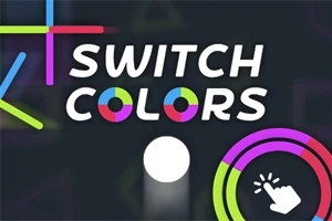 カラフルな線と円が配置された、暗い背景の上に「SWITCH COLORS」と書かれたデザイン。