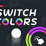 カラフルな線と円が配置された、暗い背景の上に「SWITCH COLORS」と書かれたデザイン。