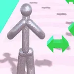 銀色のスティックフィギュアがピンクの道に立ち、緑の矢印が右に進む方向を示している。