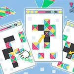 カラフルな三角形のピースを使ったパズル画面。
