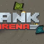 荒地に複数のピクセルアートの戦車と「TANK ARENA」という文字。