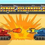 赤い戦車と青い戦車が砂漠で向かい合い、爆発が中央に描かれている。