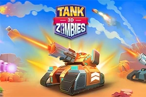 青空の下でオレンジ色の戦車が砲火を放つイラスト。