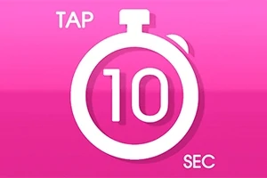ピンクの背景に白いストップウォッチと「TAP 10 SEC」と書かれたテキストが描かれている画像。