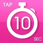 ピンクの背景に白いストップウォッチと「TAP 10 SEC」と書かれたテキストが描かれている画像。