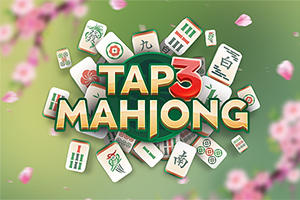 緑の背景に「TAP 3 MAHJONG」の文字と複数の麻雀牌、周囲には桜の花びらが舞っている。