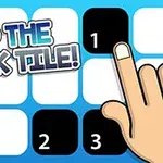 青い背景に黒と白のタイルが並び、左上に「TAP THE BLACK TILE!
