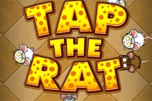 大きくてチーズ模様の「TAP THE RAT」という文字と、周囲にかわいいネズミが配置されているイラスト。