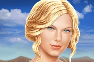金髪の女性が青い空を背景に微笑んでいる画像。
