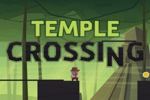 緑の背景に「TEMPLE CROSSING」の文字があり、帽子をかぶったキャラクターが中央に立っている。