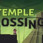緑の背景に「TEMPLE CROSSING」の文字があり、帽子をかぶったキャラクターが中央に立っている。