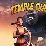 女性アドベンチャラーと巨大なゴリラが夕焼けをバックに冒険するシーン。