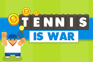 アニメ風のテニスプレイヤーがラケットを持ち、「TENNIS IS WAR」という文字とコインが背景に描かれているイラスト。