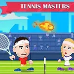テニスコートで炎のボールを打ち合う男女のアニメキャラクター。