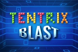 青い背景にカラフルなブロックで作られた「TENTRIX」と、3Dスタイルで書かれた「BLAST」の文字。
