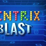 青い背景にカラフルなブロックで作られた「TENTRIX」と、3Dスタイルで書かれた「BLAST」の文字。