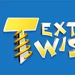 青い背景に黄色と白の文字で「TEXT TWIST 2」と書かれたロゴ。